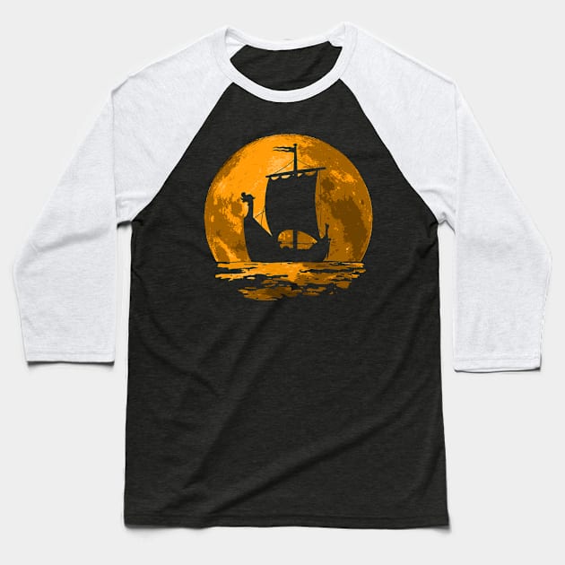 Viking Moon Ship Baseball T-Shirt by nickbeta